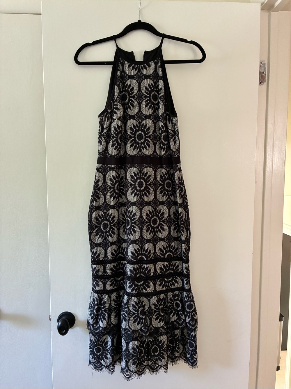 Banana Republic Black and White Lace Halter Midi Dress